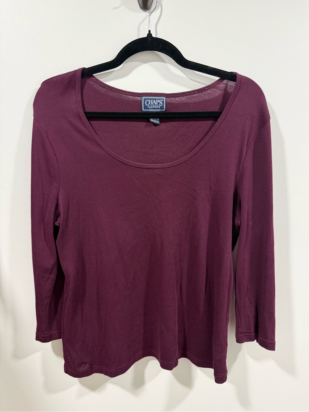 Chaps Women's Long Sleeve Scoop Neck Top - Burgundy